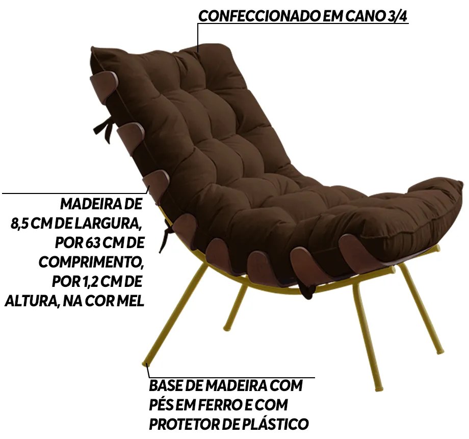 Kit 2 Poltronas Decorativas Sala de Estar Abel Base de Madeira Dourada Suede Marrom G41 - Gran Belo
