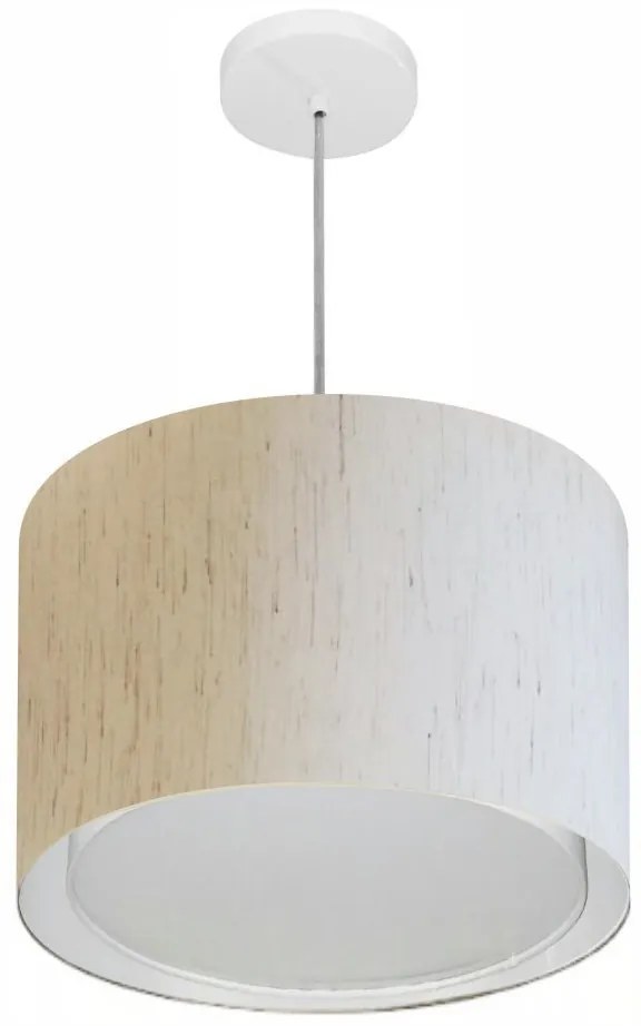 Lustre Pendente Cilíndrico Duplo Md-4286 Cúpula em Tecido 40x30cm Linho Bege - Bivolt