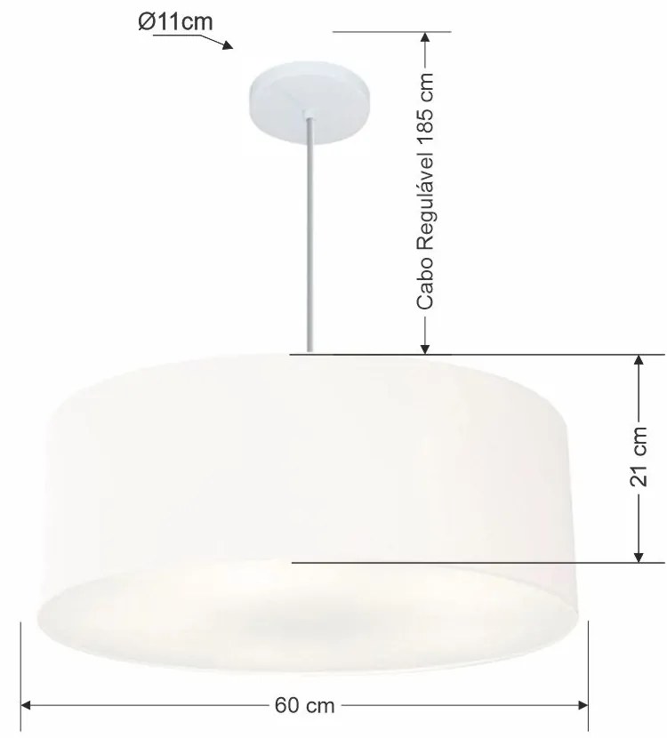 Lustre Pendente Cilíndrico Md-4079 Cúpula em Tecido 60x21cm Branco - Bivolt