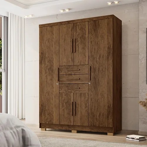 Guarda Roupa Taurus 6 Portas e 3 Gavetas Imperial Imbuia Rústico - Vila Rica Móveis