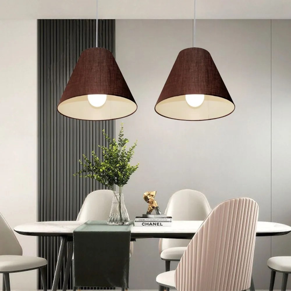 Lustre Pendente Cone Md-4028 Cúpula em Tecido 25/30x12cm Café - Bivolt