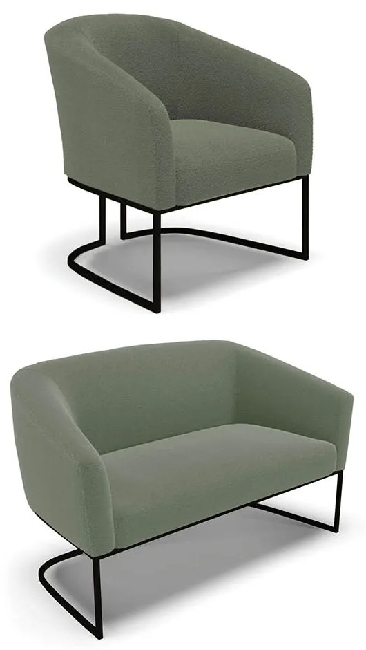 Sofá Namoradeira e Poltrona Industrial Preto Stella Bouclê D03 - D'Rossi - Verde Pistache