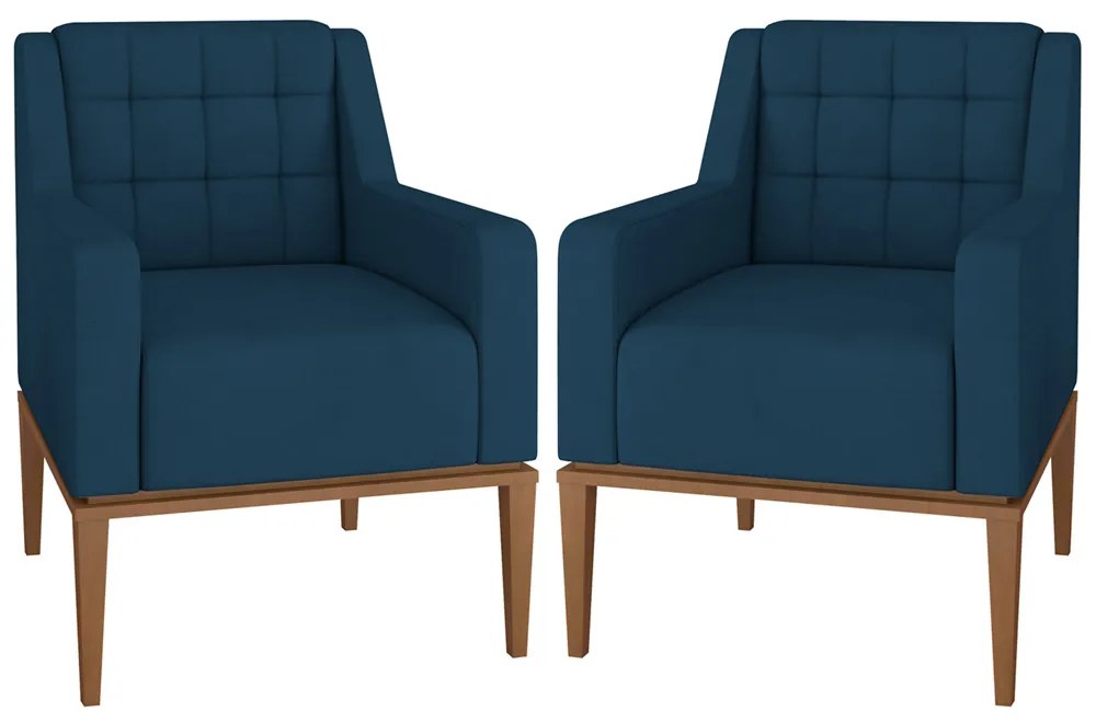 Kit 2 Poltronas Decorativas Sala de Estar Madonna Suede Azul G52 - Gran Belo