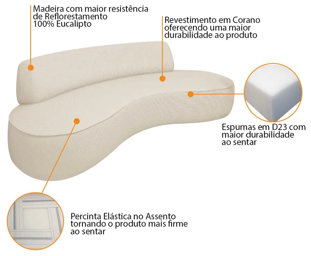 Sofá Curvo 2 Lugares Sala de Estar Recepção Escritório Amsterdã 140cm Corano - ADJ Decor