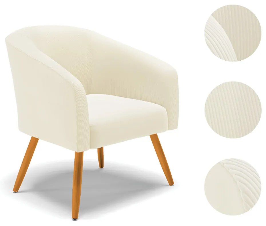 Poltrona Decorativa Pé Palito Castanho Kit 2 Stella Cotelê Int/Veludo D03 - D'Rossi - Off White
