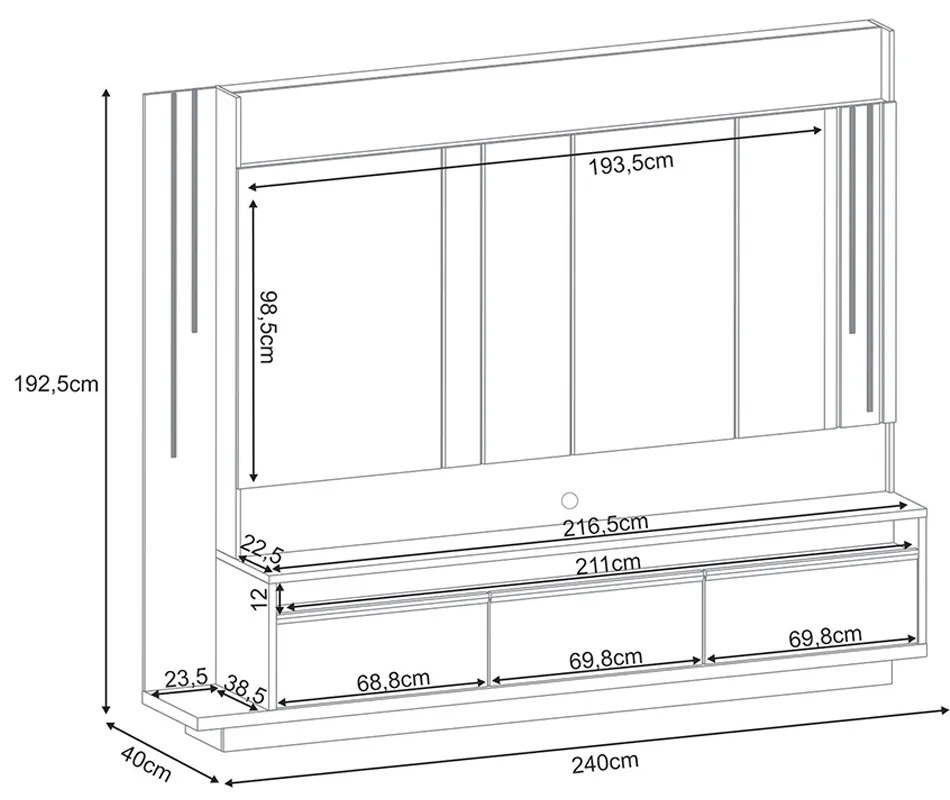 Home Theater Decorativo Punk para TV até 75" com LED Off White/Cinamomo G26 - Gran Belo