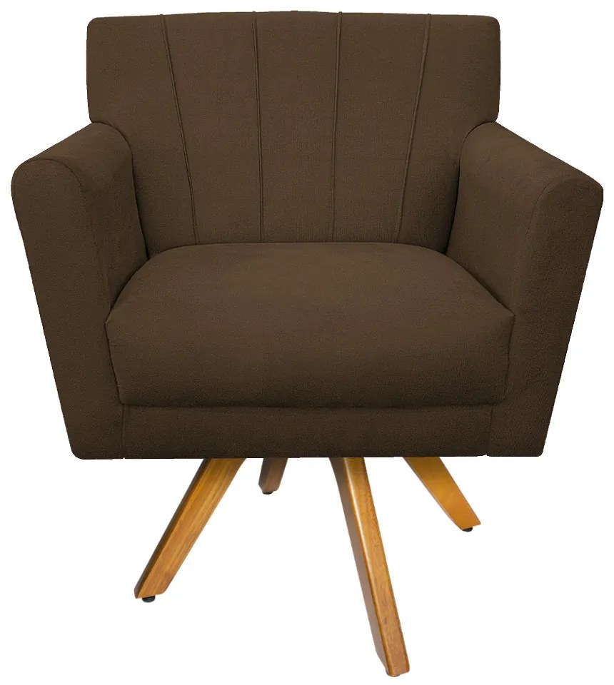Poltrona Laura Base Giratória de Madeira Suede Marrom - ADJ Decor