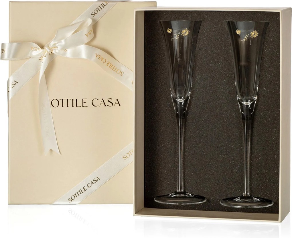 Conjunto 02 Taças de Cristal p/ Champagne Brindis c/ Caixa de Presente