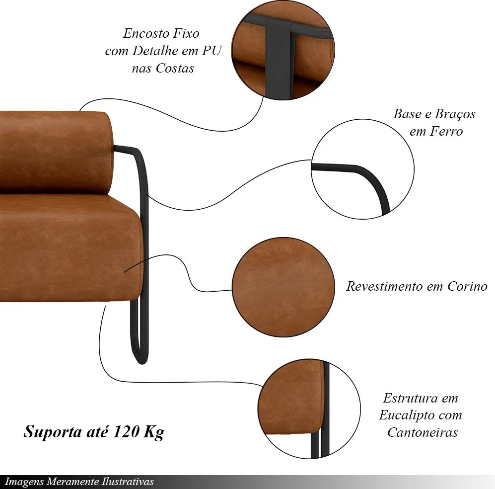 Kit 2 Poltronas Decorativas Sala de Estar Polatsk Base Industrial de Ferro PU Caramelo G33 - Gran Belo