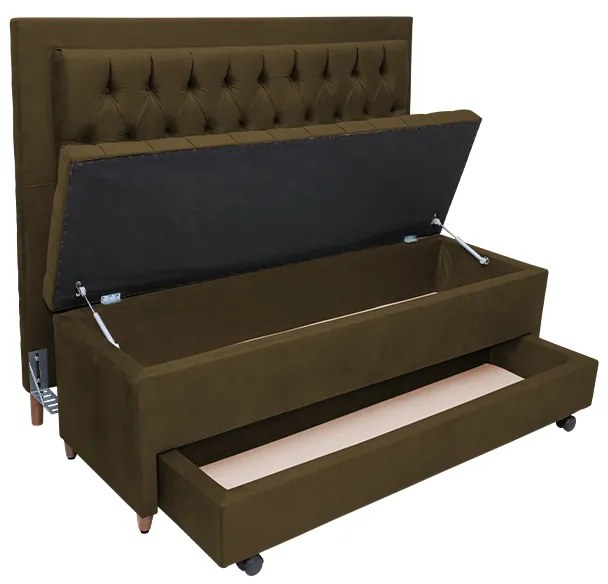 Cabeceira com Calçadeira Baú Casal 140cm Paris Capitonê Suede Marrom - Sheep Estofados - Marrom