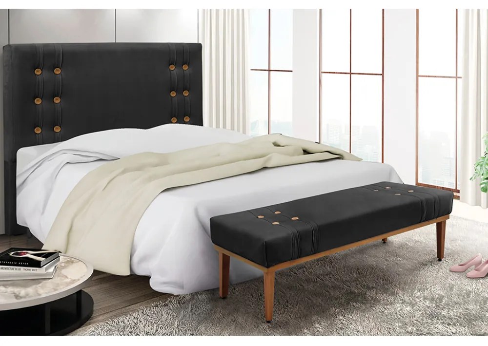 Cabeceira Cama Box Solteiro 90cm e Recamier Gênova Veludo S04 - D'Rossi - Preto