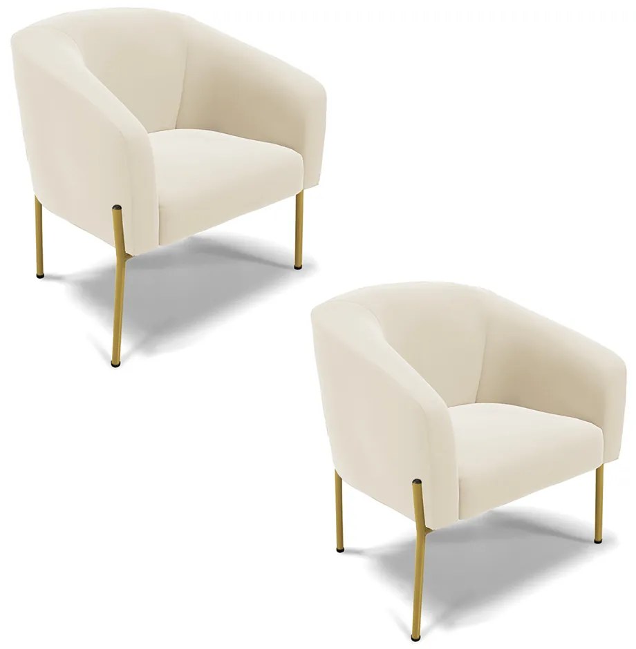 Cadeira Sala de Jantar Pé de Ferro Dourado kit 2 Stella Veludo D03 - D'Rossi - Bege
