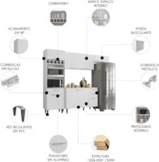 Armário de Cozinha Com Tampo CP04 250cm Pérola Branco Z34     - Mpozen