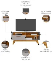 Rack Bancada Para TV 55 Pol 136cm Paládio Off/Naturalle - Bechara