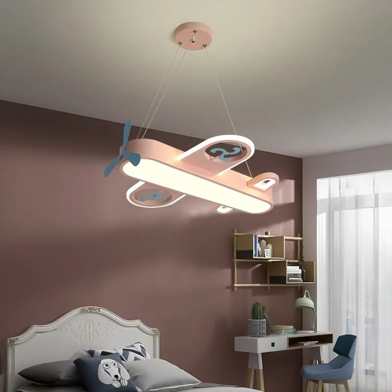Lustres infantil avião moderno conduziu a lâmpada pingente para o quarto das crianças em casa crianças bebê meninos avião pendurado lustre de teto decoração luminária - Azul-Bebê - Dia680mm | Branco quente