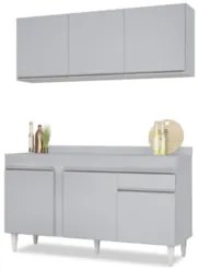 Armário Cozinha e Balcão Com Tampo 150cm Dakota Cinza Claro - Lumil