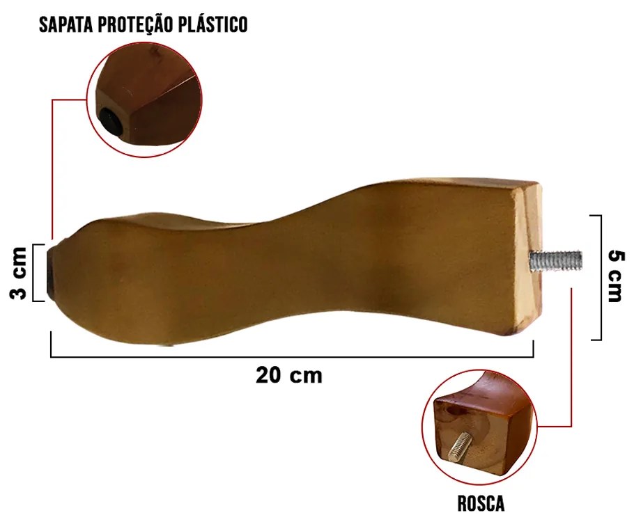 1 Pé Retrô Castanho 20 cm com Rosca Metal para Móveis D10 - D'Rossi