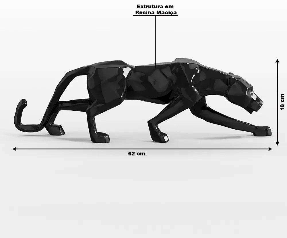 Escultura Decorativa Pantera Caminhando M Preto Brilho G07 - Gran Belo