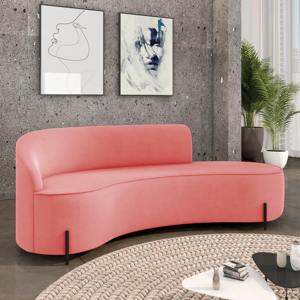 Sofá 4 Lugares Orgânico 220cm Pé Ferro Preto Morgan Suede D03 - D'Rossi - Rose