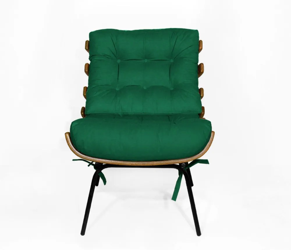 Kit 2 Poltronas Costela Com 2 Puff Costela Suede Verde