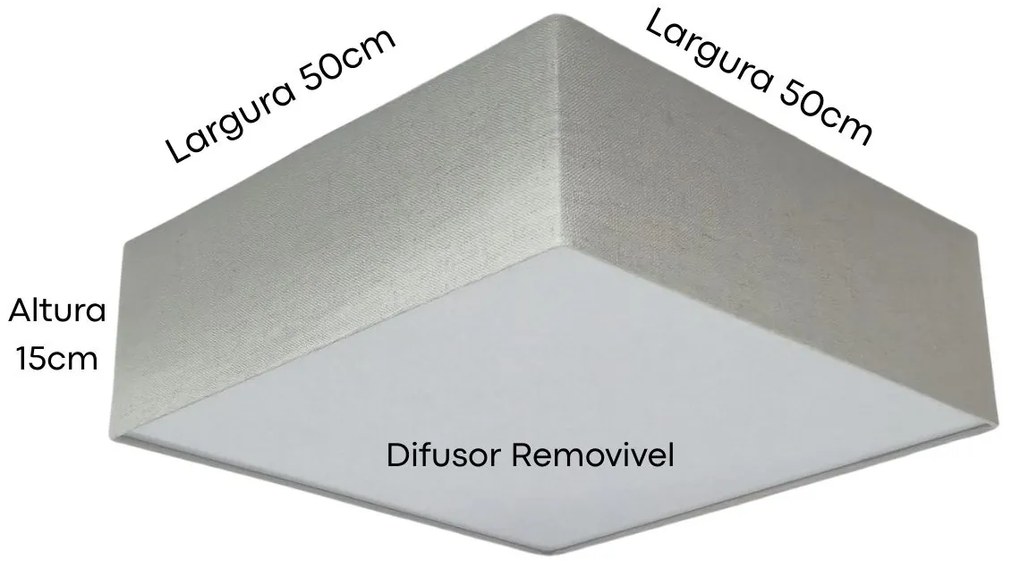 Plafon Quadrado Md-3002 Cúpula em Tecido 50x50x15cm Rústico Cinza - Bivolt