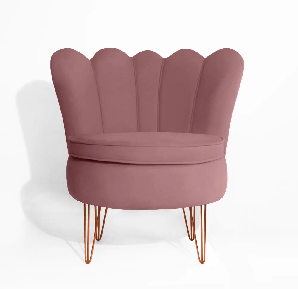 Poltrona Dália Pés Hairpin Legs Bronze Veludo Rosê