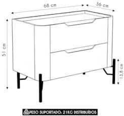 Mesa Cabeceira Quarto 68cm 2 Gavetas Becca Musgo/Dourado I06 - Mpozena