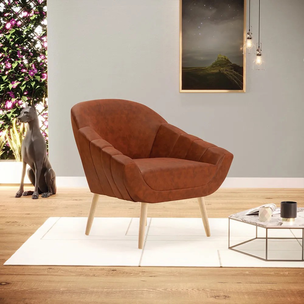 Poltrona Giovana Corano Nozes Pés Palito Natural - Indo Decorar