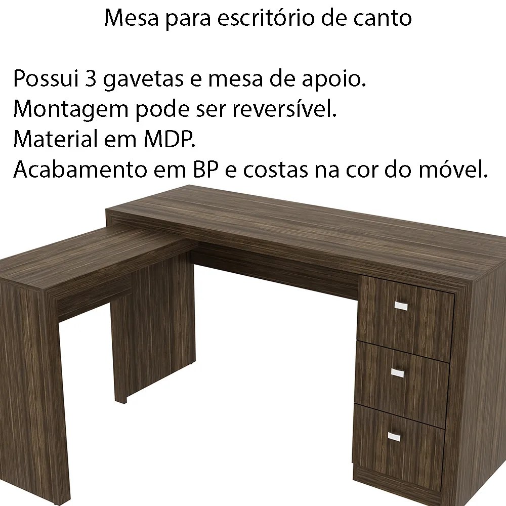 Mesa para Escritório Home Office ME4101 MDP Nogal G69 - Gran Belo
