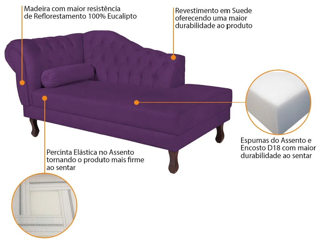 Recamier Diana 160cm Lado Direito Suede Roxo - ADJ Decor