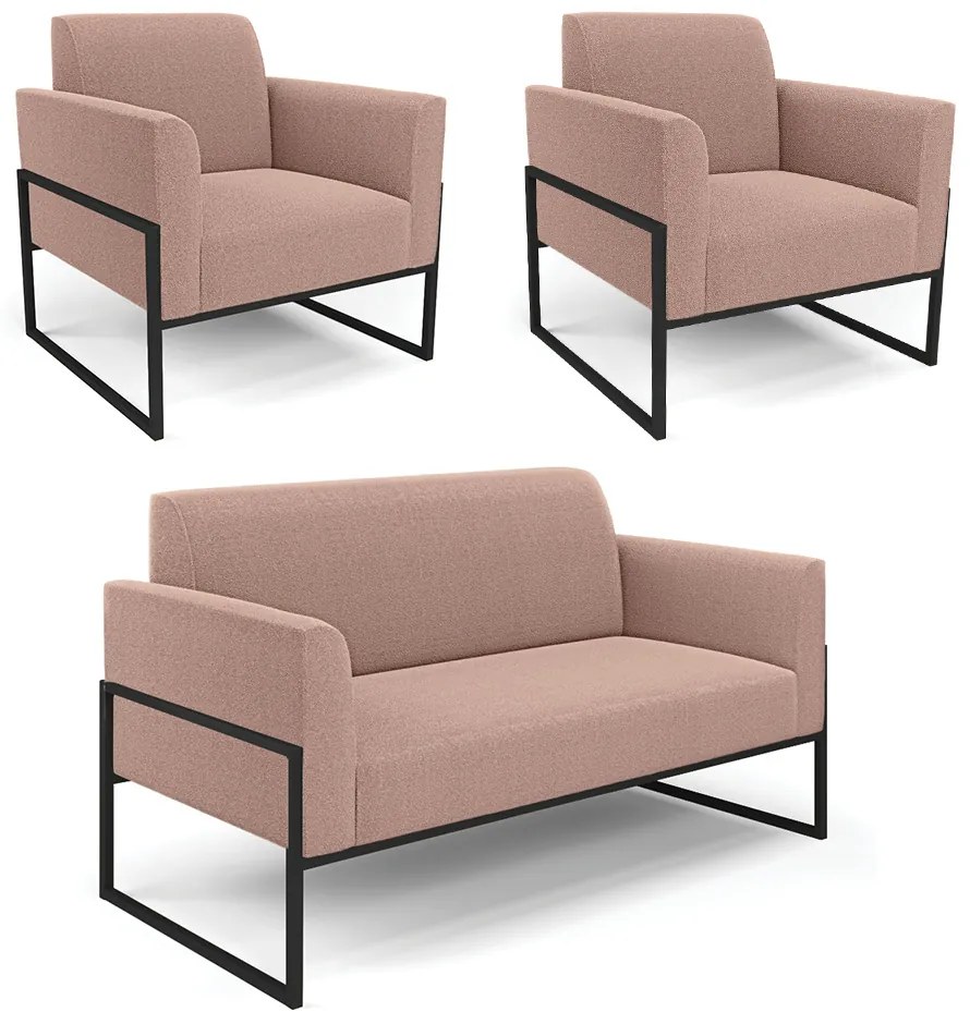 Namoradeira e 2 Poltronas Industrial Alta Preto Marisa Bouclê - Rose