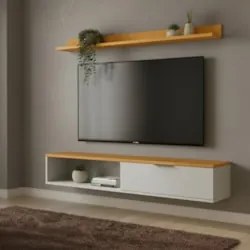 Rack TV 55 Pol. Suspenso 136cm 1 Porta Lila Off/Nature Z49  - Mpozenat
