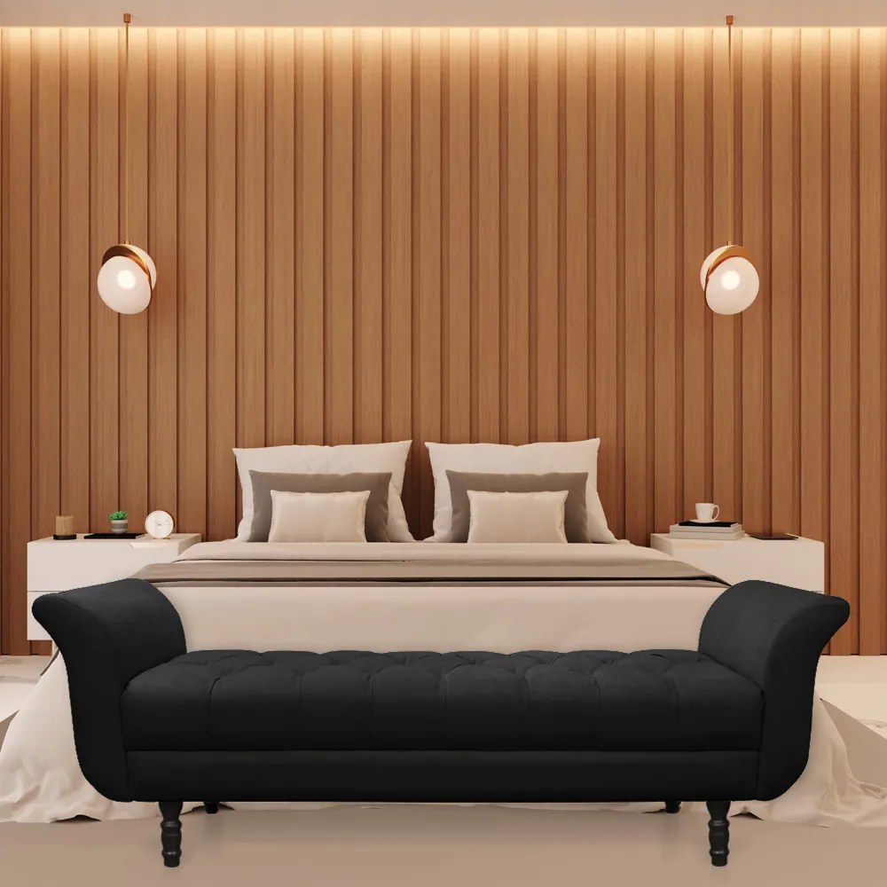 Recamier Olinda Suede 160 cm Pés Torneados Tabaco - D'Rossi - Preto