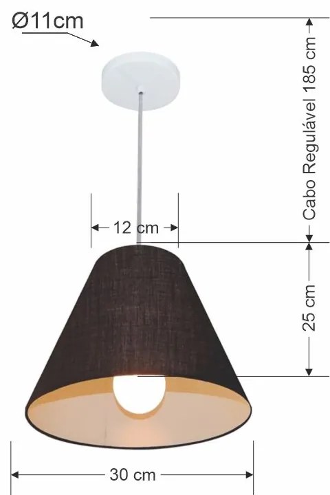 Lustre Pendente Cone Md-4028 Cúpula em Tecido 25/30x12cm Preto - Bivolt