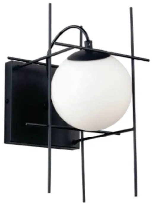 Arandela Dix 21X21,5X35Cm Metal Preto Vidro Fosco 01Xg9 - Bella Ilumin...