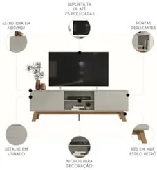 Rack Bancada Para TV 75 Pol 180cm Dulce Off White Z49 - Mpozenato