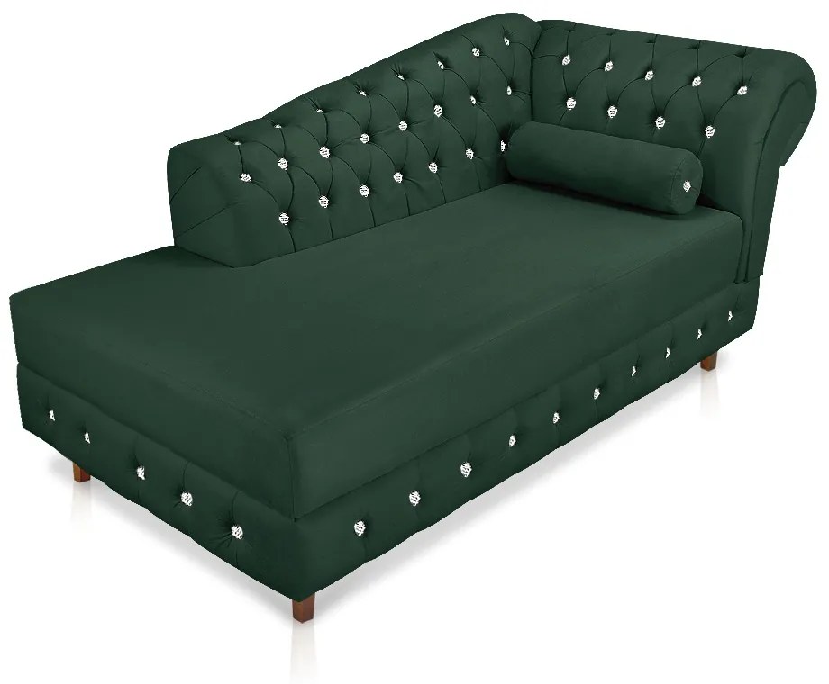 Divã Chesterfield 165 cm Capitonado com Strass Suede D'Rossi - Verde