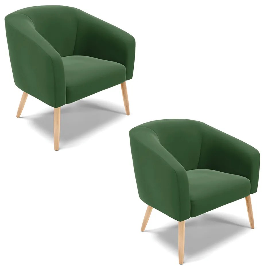 Poltrona Decorativa Pé Palito Natural Kit 2 Stella Suede Verde D03 - D'Rossi