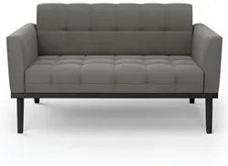 Sofá Namoradeira e 1 Poltrona Base Madeira Preto Ana Suede Grafite - I