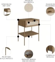 Cabeceira Casal e Queen Com 2 Mesas Laterais Arlo A10 Hanover/Dourado