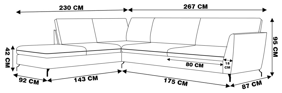 Sofá de Canto Chaise Esquerdo 267 cm Olívia Suede Grafite G52 - Gran Belo