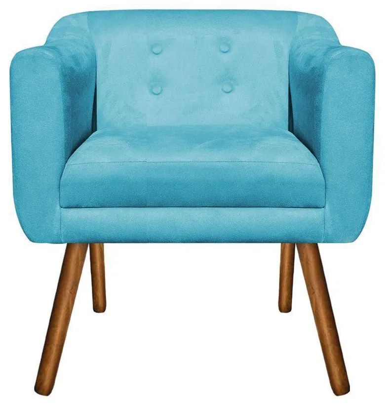 Poltrona Julia Suede Azul Turquesa Pes Palito Castanho - D'Rossi