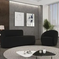 Sofá 3 Lugares 180cm Wendi e Poltrona Steve Suede Preto I01  - Mpozena