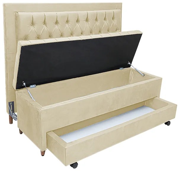 Cabeceira com Calçadeira Baú Casal Queen 160cm Paris Capitonê Suede Bege - Sheep Estofados - Bege