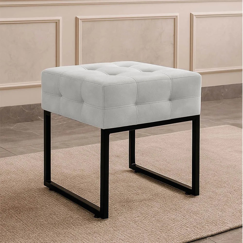 Puff Sala Decorativo Quadrado Industrial Elisa Veludo D03 - D'Rossi - Cinza