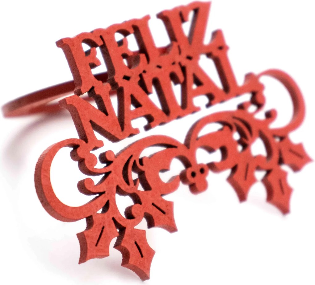 Porta Guardanapo Feliz Natal MDF Vermelho 5x8cm - D'Rossi