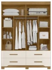 Guarda Roupa Casal 160cm Com Espelho Cancum Freijó/Off Z17   - Mpozena