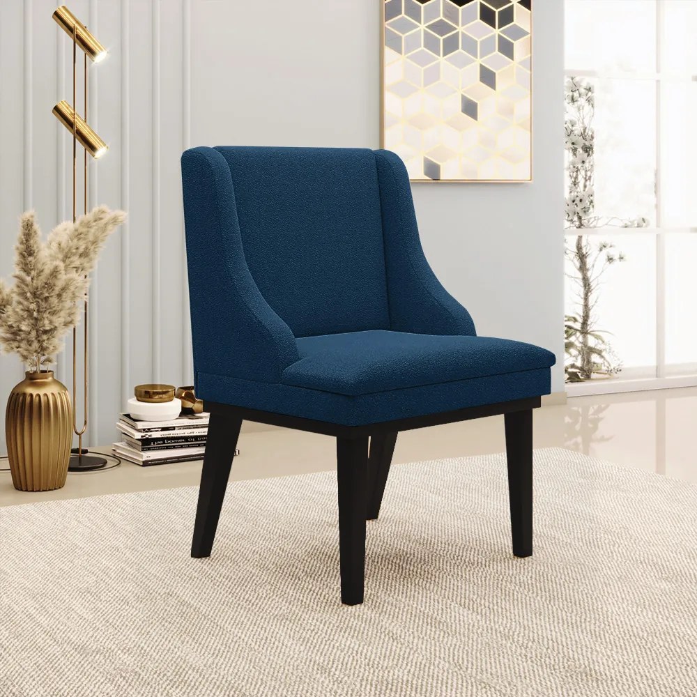 Cadeira Sala de Jantar Base Madeira Preto kit 2 Liz Bouclê D03 - D'Rossi - Azul