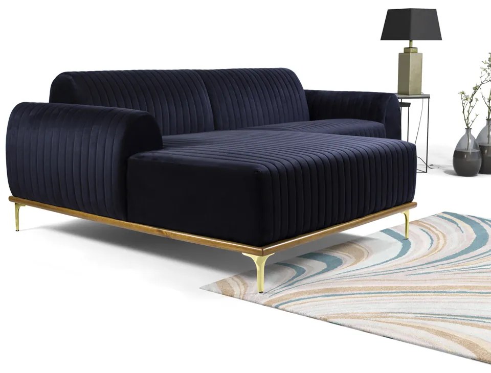 Sofá 3 Lugares Lisboa D07 com Chaise Esquerda 230cm Veludo Marinho - D'Rossi