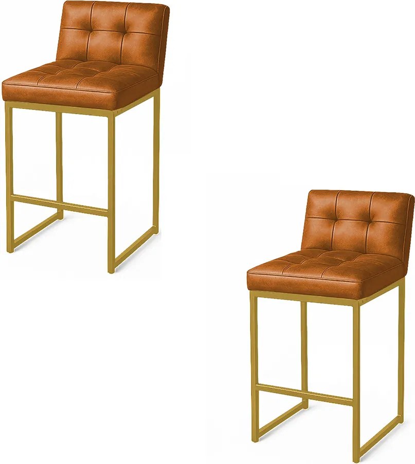 Banqueta Cozinha Alta com Encosto Industrial Kit 2 Dourado Lirina PU Whisky C05 - D'Rossi